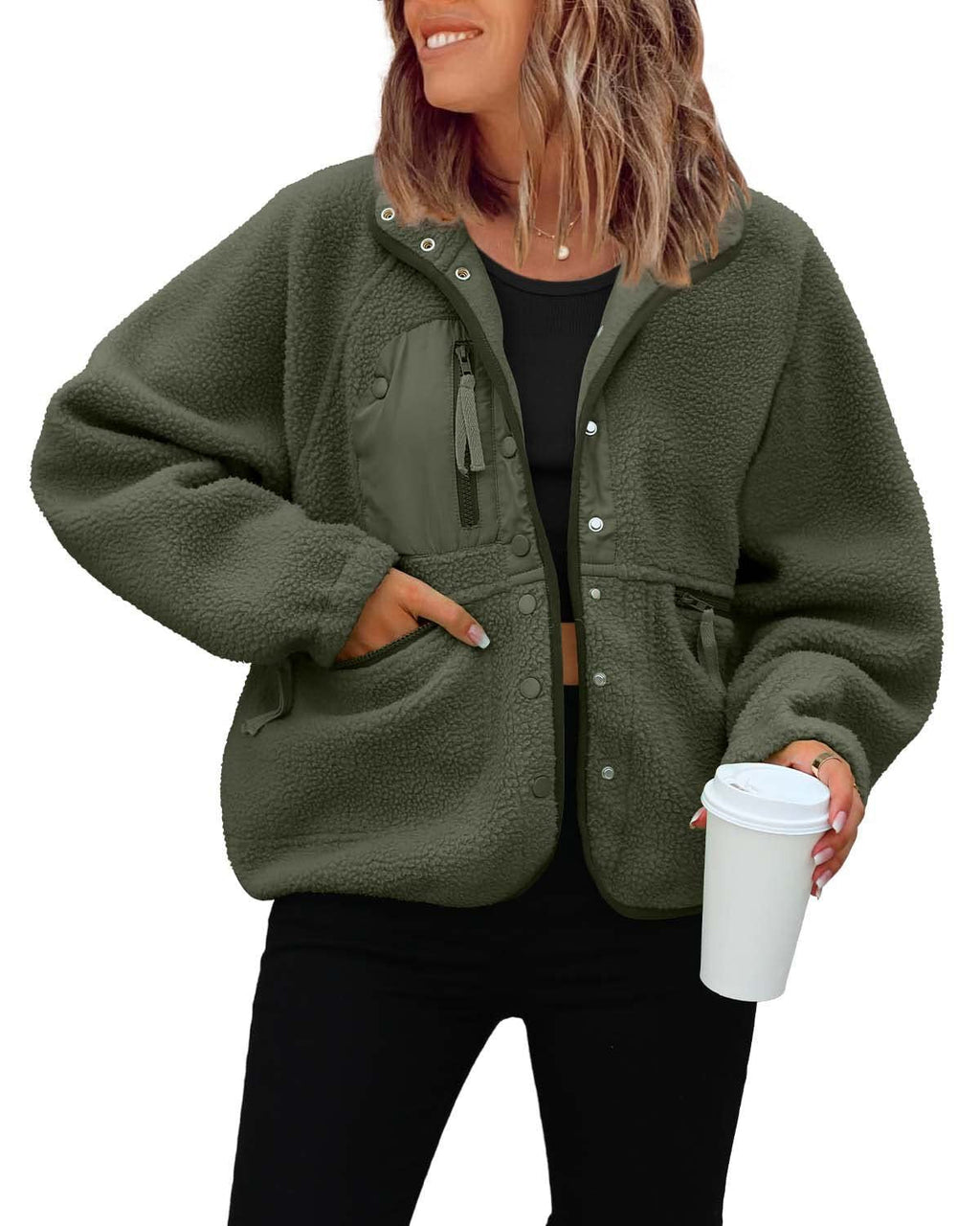 Chaqueta de forro polar para mujer con bolsillos prácticos