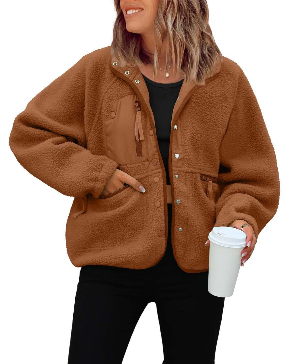 Chaqueta de forro polar para mujer con bolsillos prácticos