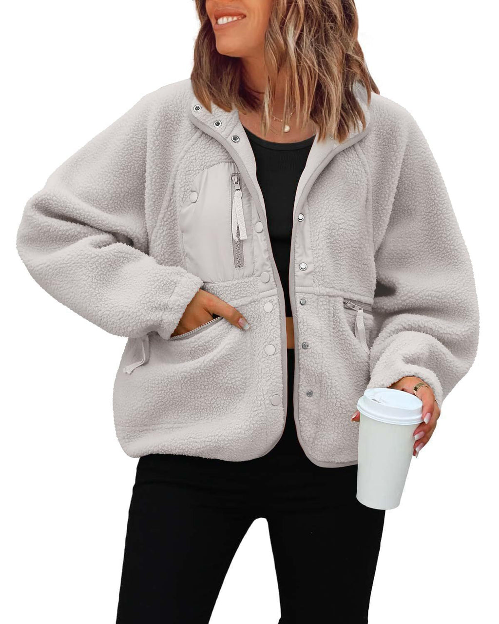 Chaqueta de forro polar para mujer con bolsillos prácticos