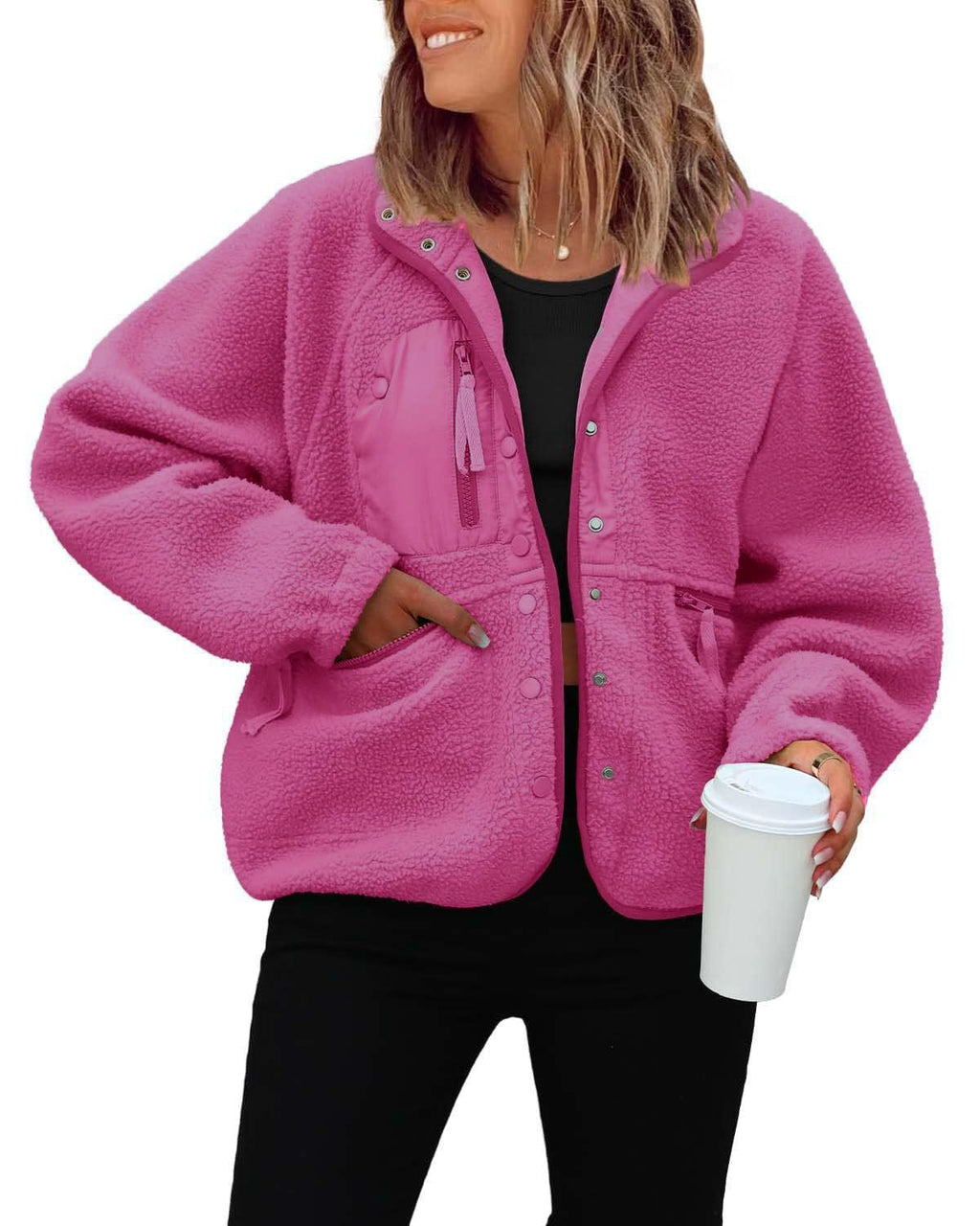 Chaqueta de forro polar para mujer con bolsillos prácticos