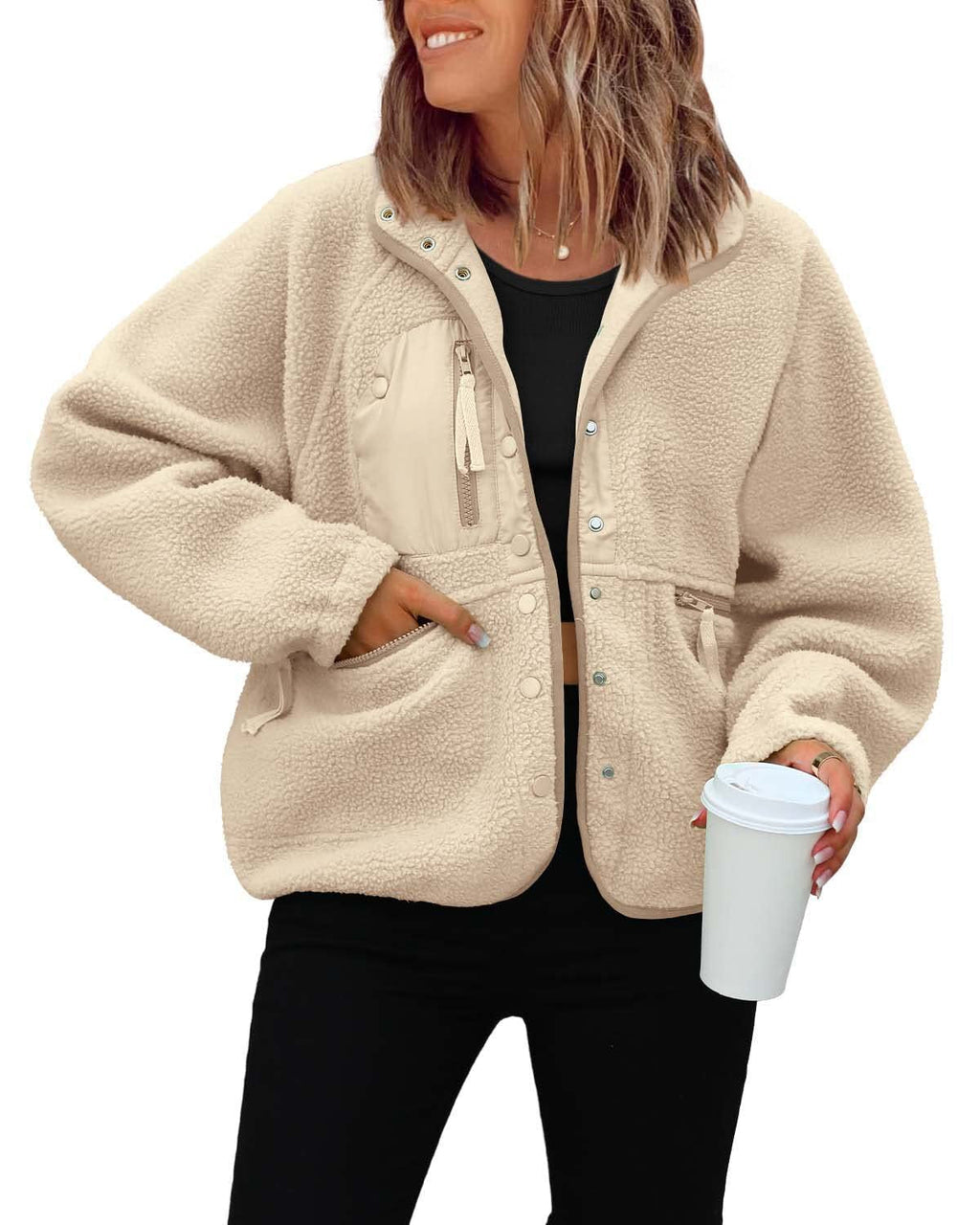 Chaqueta de forro polar para mujer con bolsillos prácticos