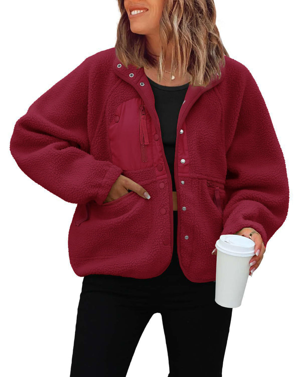 Chaqueta de forro polar para mujer con bolsillos prácticos