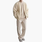 Chaqueta de punto con cremallera para hombre, cuello redondo sin solapa y dos bolsillos de parche, 5 colores, tallas XS 
