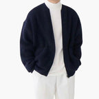 Chaqueta de punto con cremallera para hombre, cuello redondo sin solapa y dos bolsillos de parche, 5 colores, tallas XS 