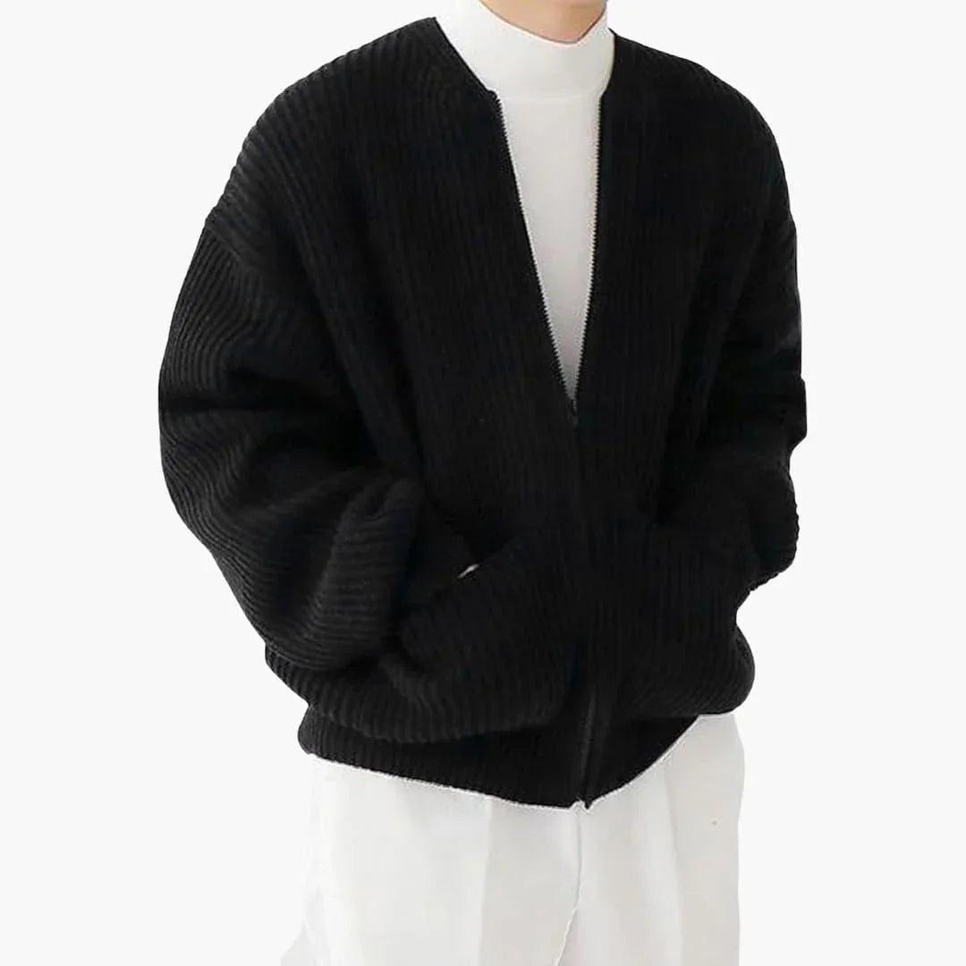 Chaqueta de punto con cremallera para hombre, cuello redondo sin solapa y dos bolsillos de parche, 5 colores, tallas XS 
