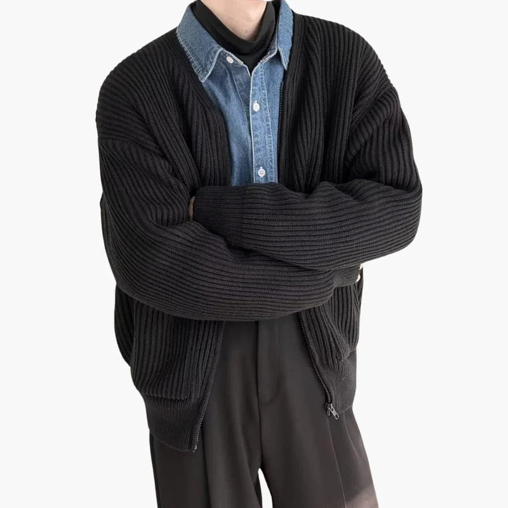 Chaqueta de punto con cremallera para hombre, cuello redondo sin solapa y dos bolsillos de parche, 5 colores, tallas XS 