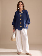 Chaqueta de punto oversize con cuello y botones dorados para mujer