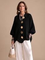 Chaqueta de punto oversize con cuello y botones dorados para mujer