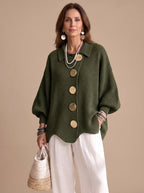 Chaqueta de punto oversize con cuello y botones dorados para mujer
