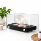 Chimenea de bioetanol de sobremesa, brasero rectangular portátil con doble protección de cristal para interior, patio y 