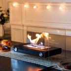 Chimenea de bioetanol de sobremesa, brasero rectangular portátil con doble protección de cristal para interior, patio y 