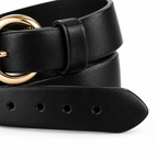 Cinturón negro con hebilla dorada 3 cm unisex piel vegana