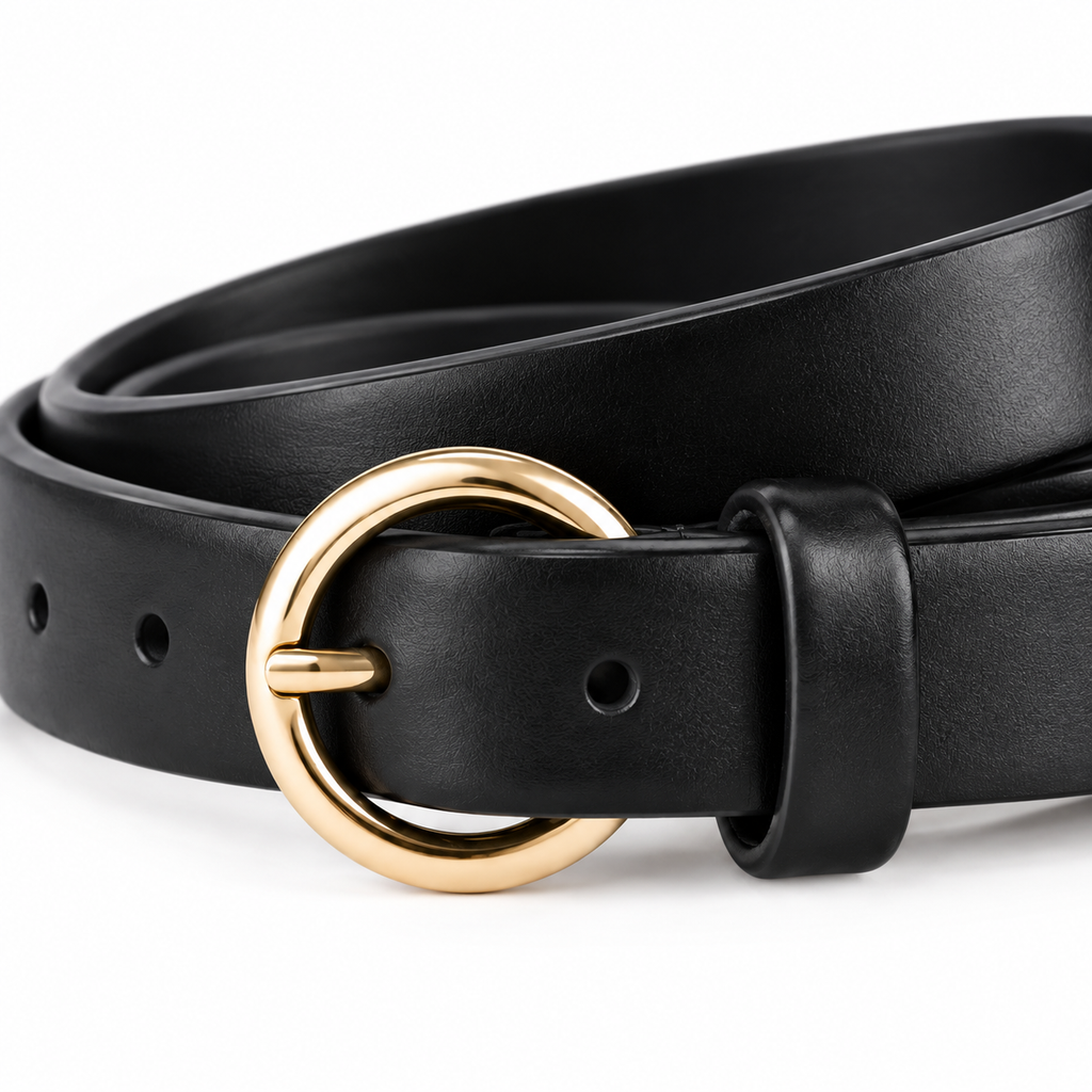 Cinturón negro con hebilla dorada 3 cm unisex piel vegana