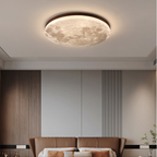 Cliveden | Plafón LED con forma de luna y marco de madera para dormitorio y salón