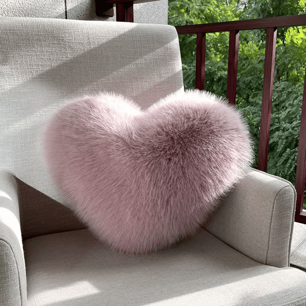 Cojín decorativo suave con forma de corazón y textura de peluche