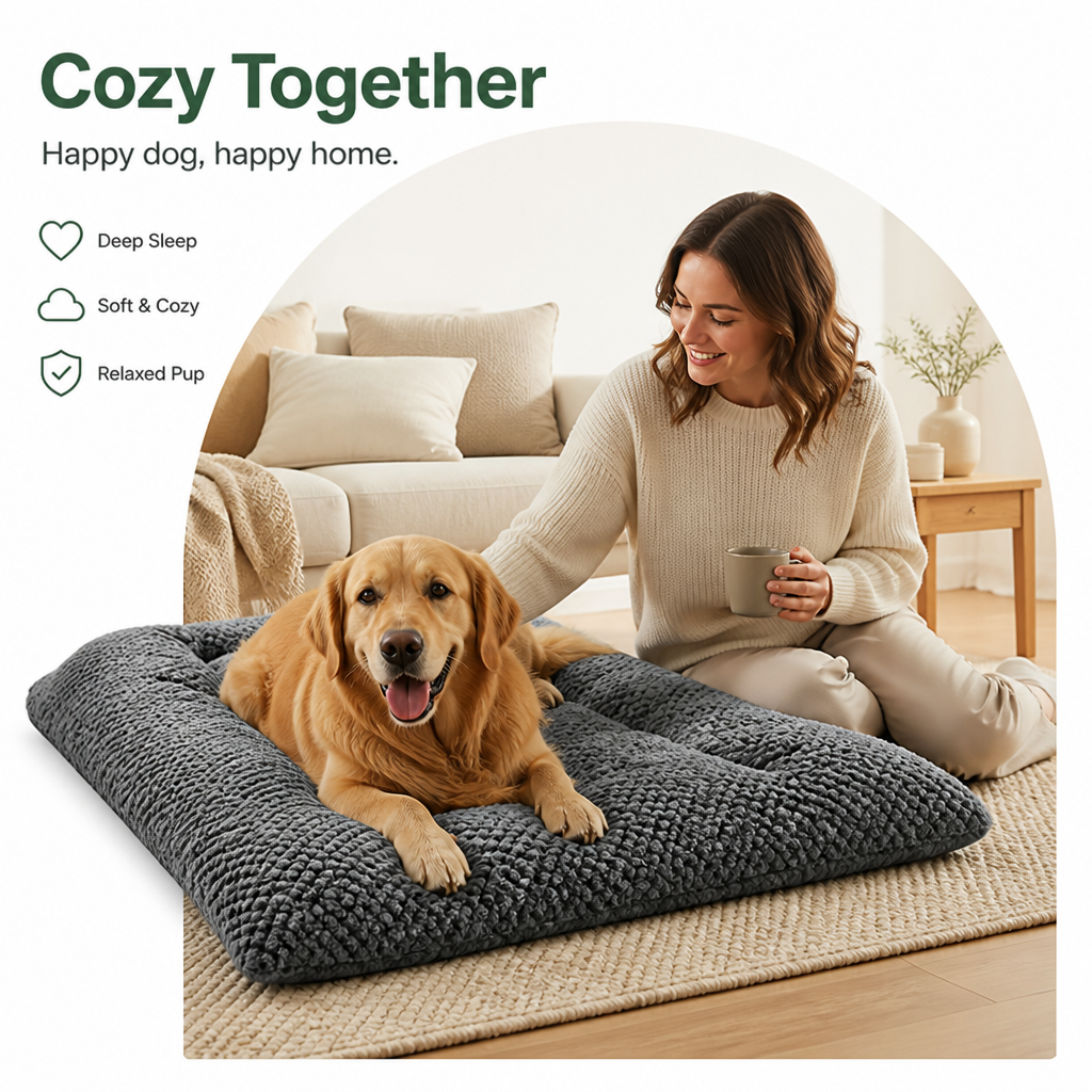 Colchoneta de felpa ultrasuave con bordes elevados para jaula de perro
