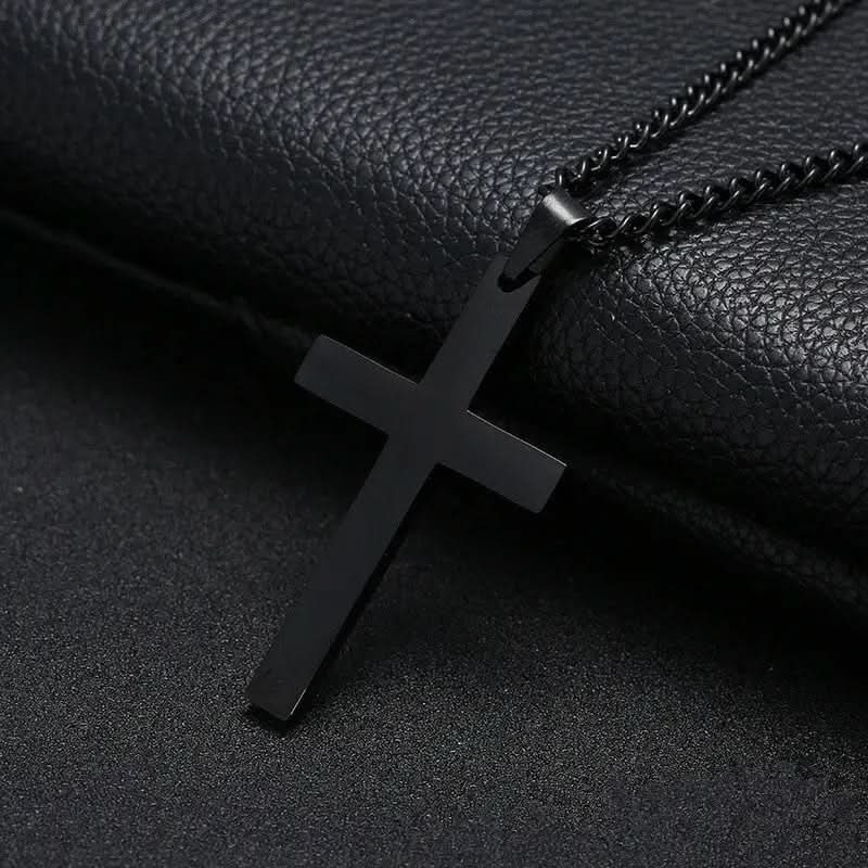 Collar para hombre con colgante de cruz de acero inoxidable