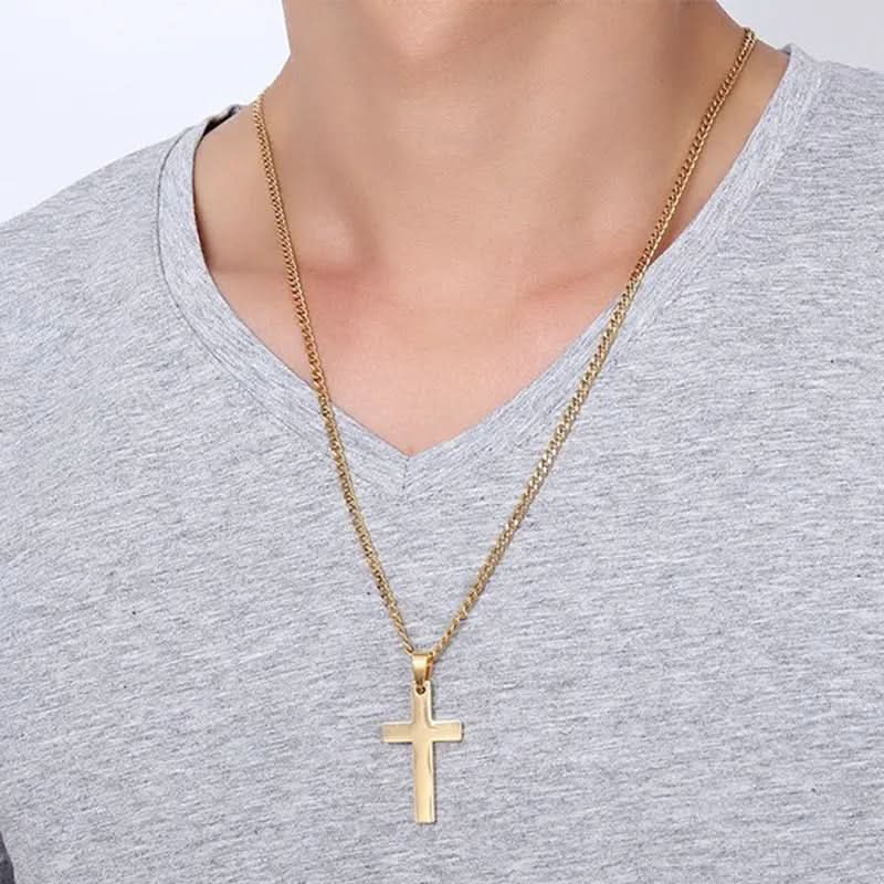 Collar para hombre con colgante de cruz de acero inoxidable