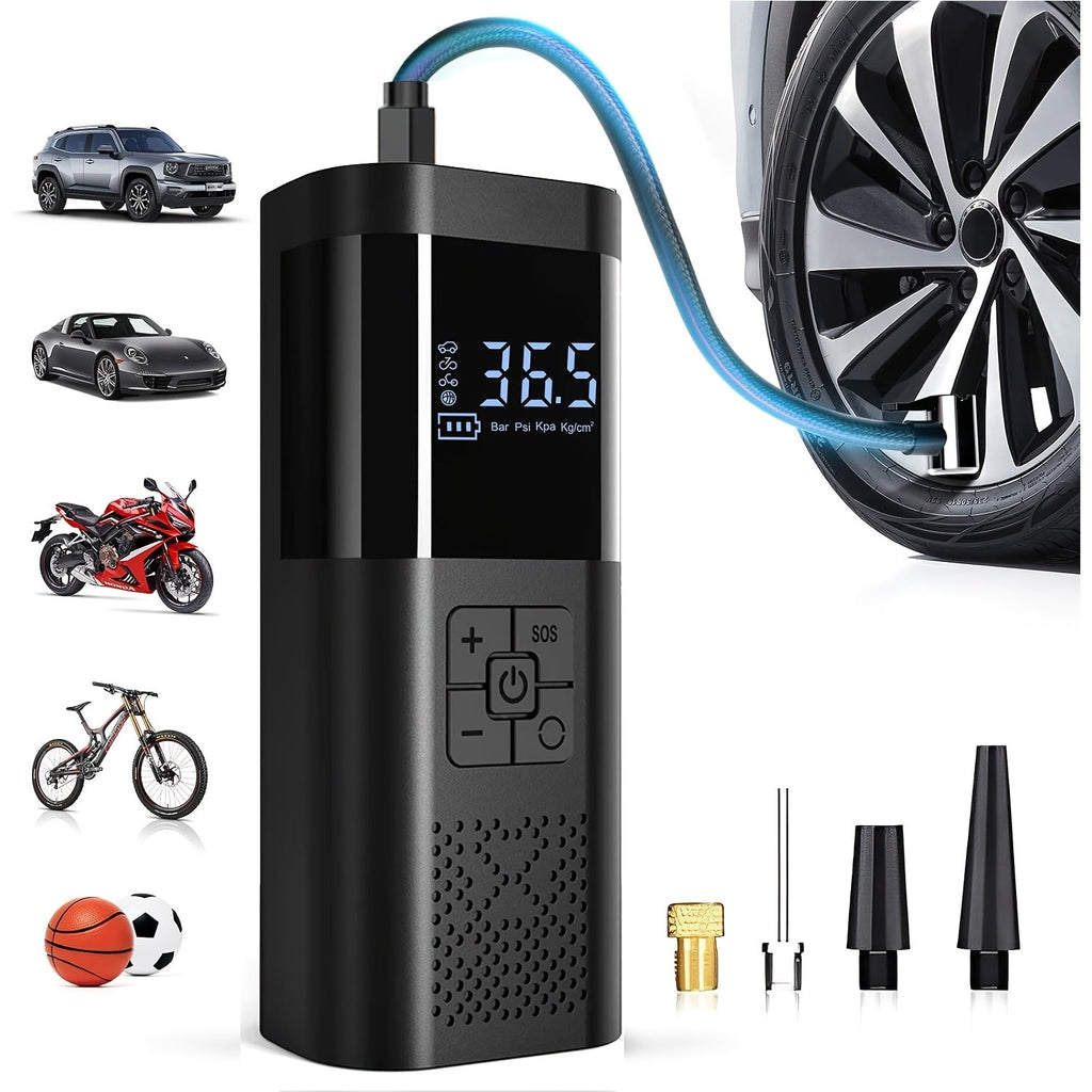 Compresor de aire portátil con pantalla LCD y luz LED – Inflador 150 PSI para coches, bicicletas y equipamiento deportiv
