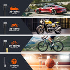 Compresor de aire portátil con pantalla LCD y luz LED – Inflador 150 PSI para coches, bicicletas y equipamiento deportiv