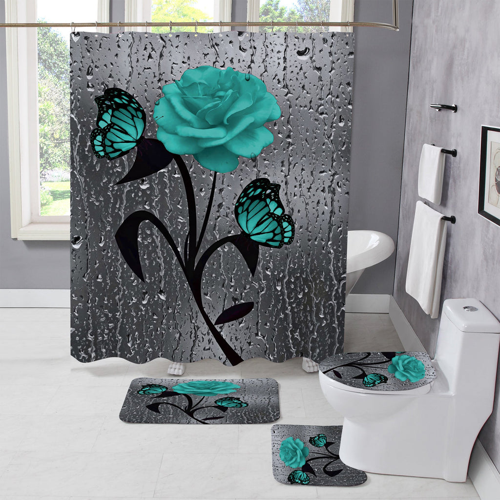 Conjunto de cortina de ducha con diseño floral