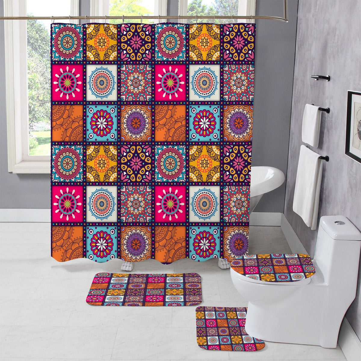 Conjunto de cortina de ducha con diseño floral