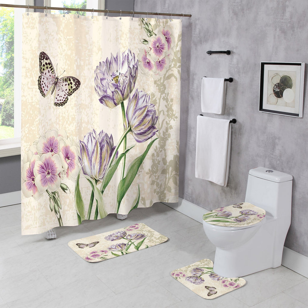 Conjunto de cortina de ducha con diseño floral