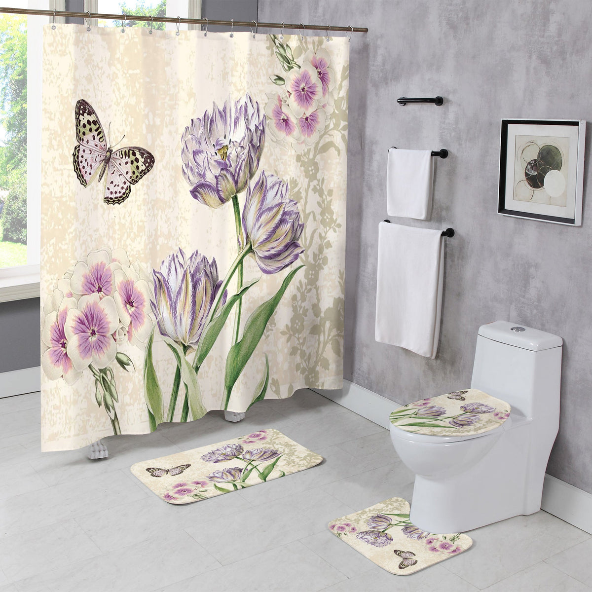 Conjunto de cortina de ducha con diseño floral