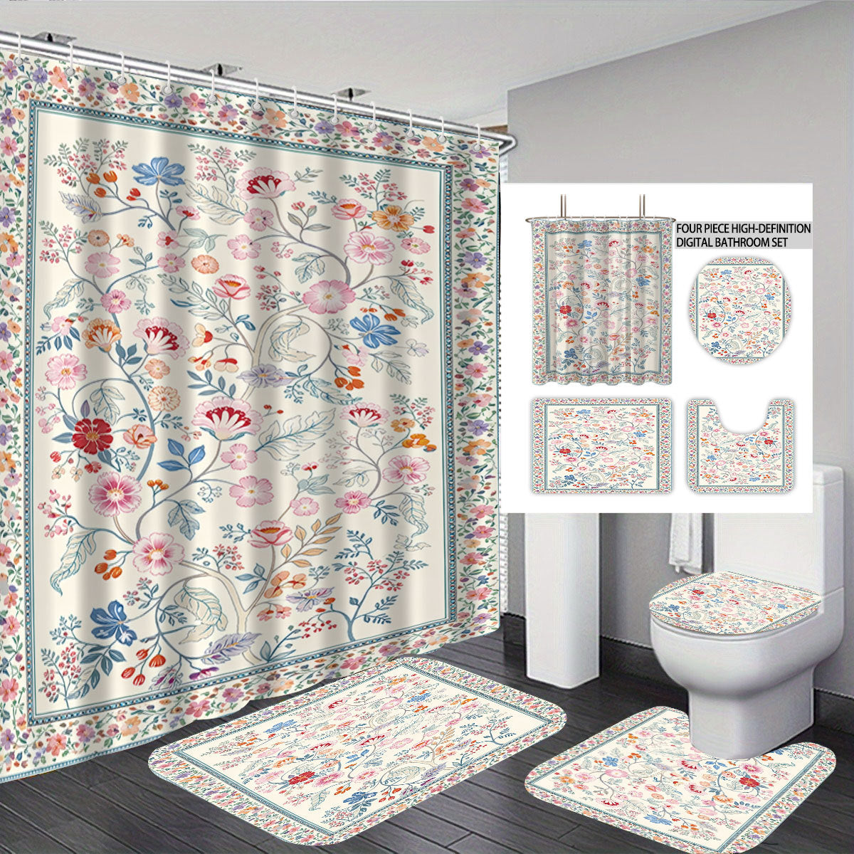 Conjunto de baño con estampado floral digital