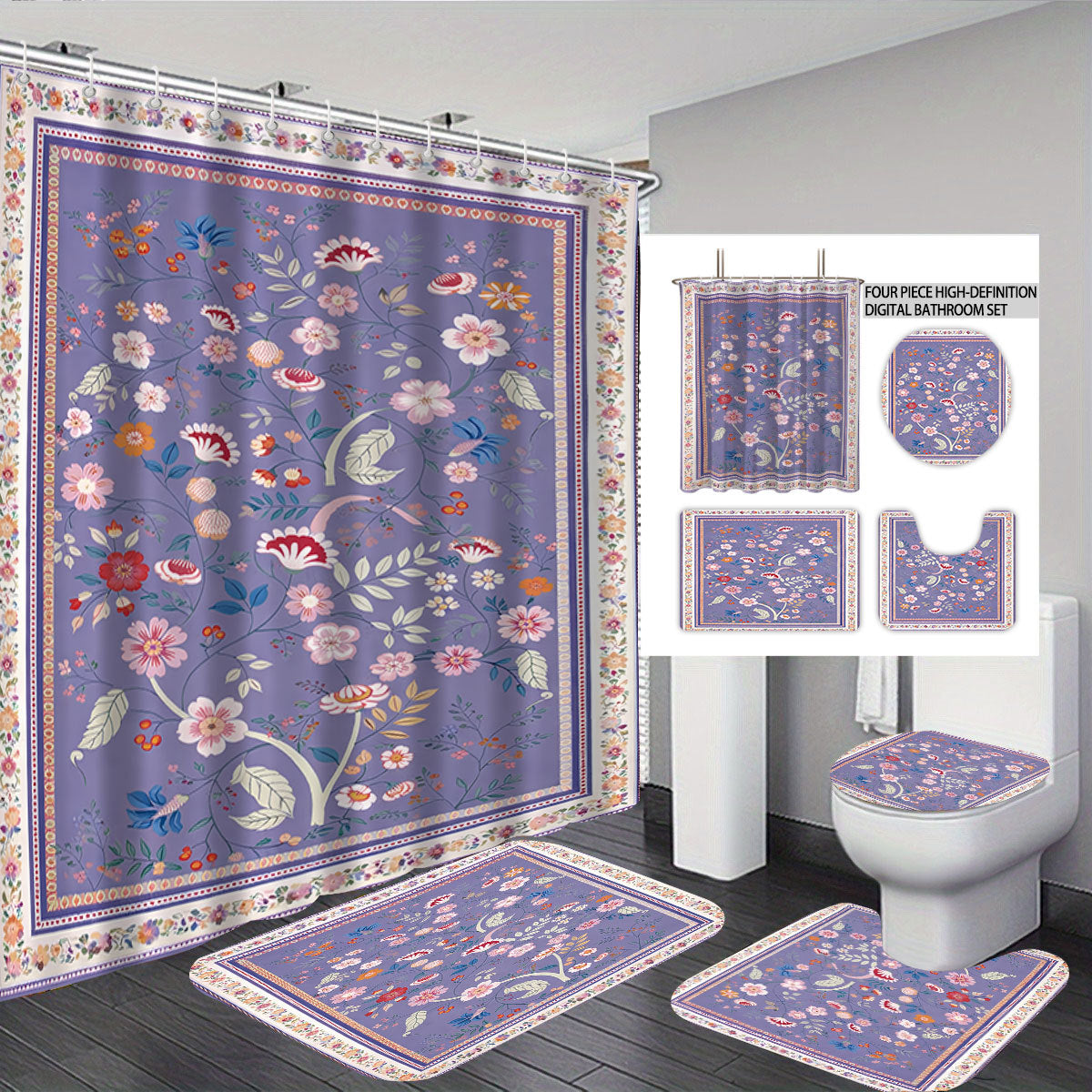 Conjunto de baño con estampado floral digital