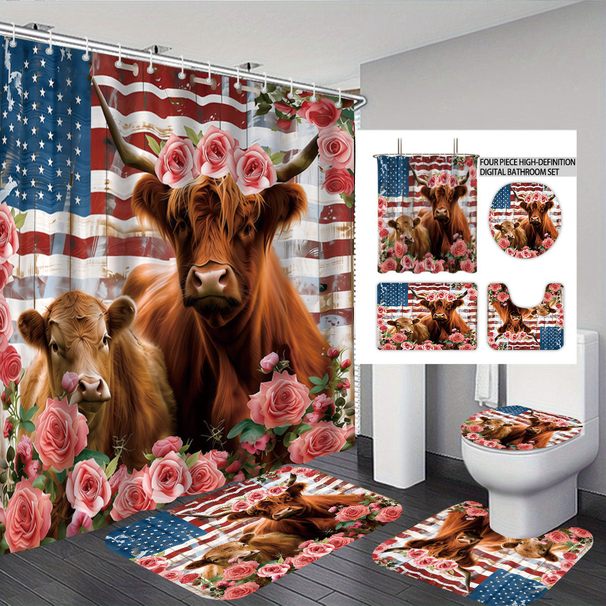 Conjunto de baño con estampado floral digital