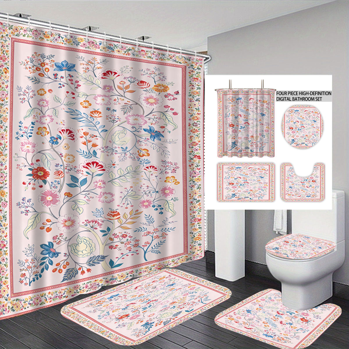 Conjunto de baño con estampado floral digital