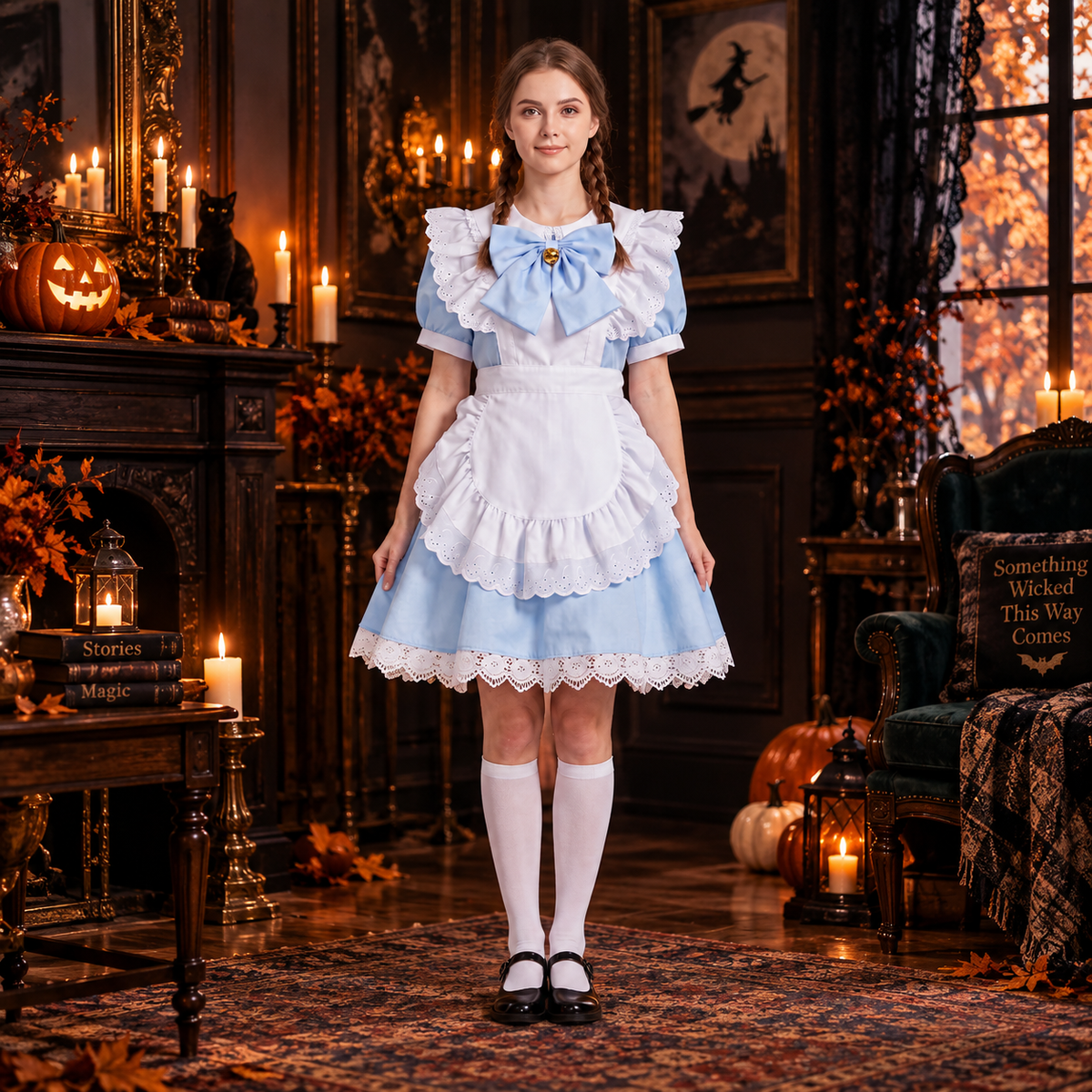 Conjunto de disfraz de vestido de sirvienta con volantes