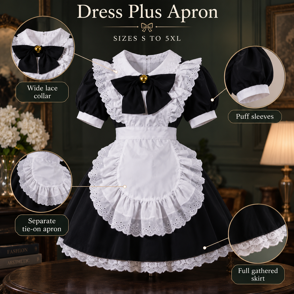 Conjunto de disfraz de vestido de sirvienta con volantes