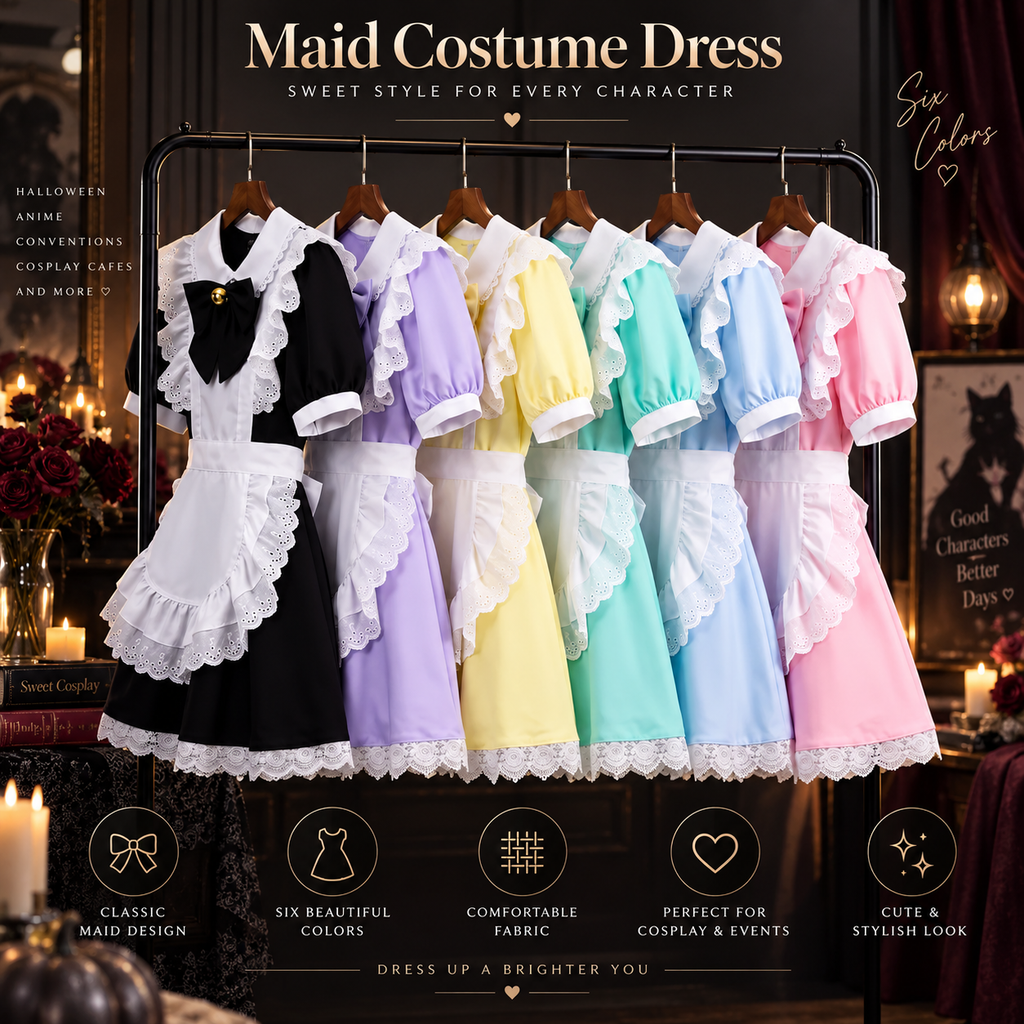 Conjunto de disfraz de vestido de sirvienta con volantes