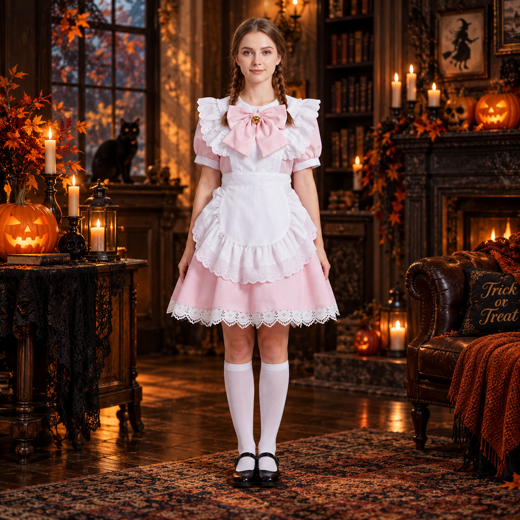 Conjunto de disfraz de vestido de sirvienta con volantes