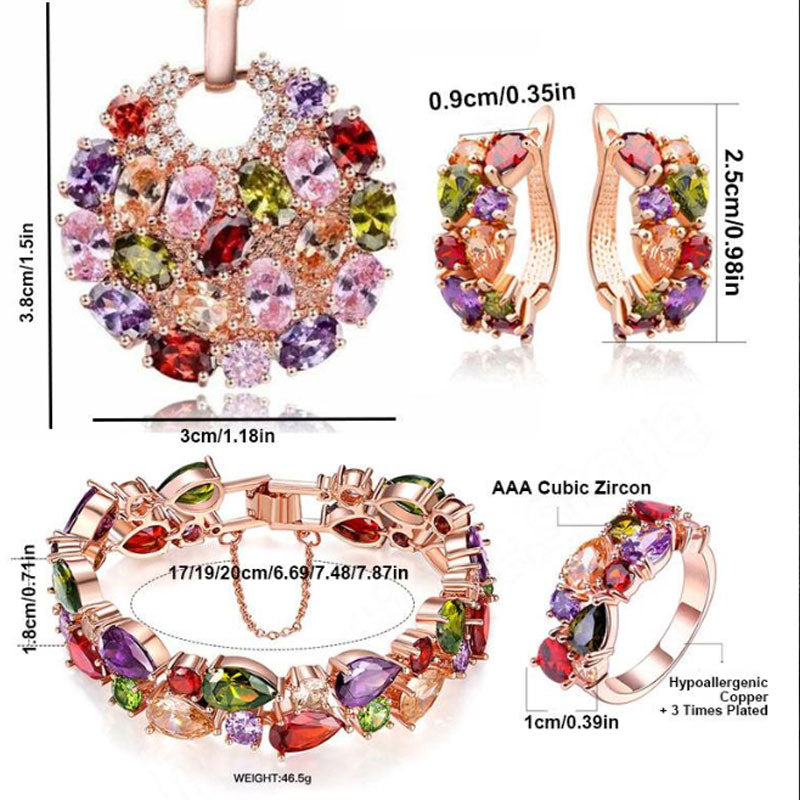 Conjunto de joyas con circonitas de colores para mujer