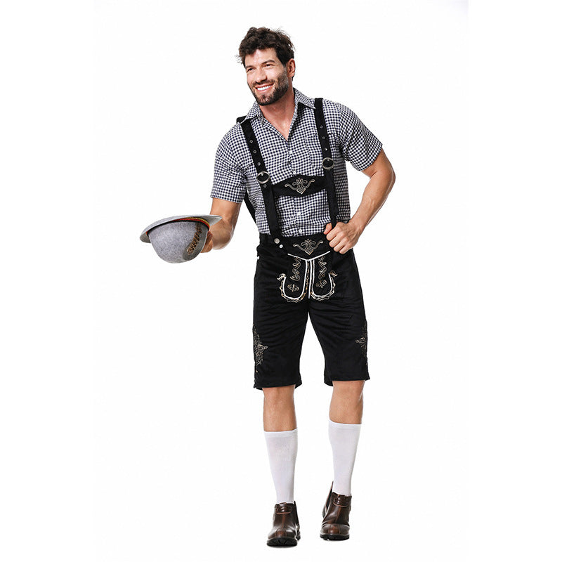 Conjunto de traje bávaro para hombre – conjunto tradicional con pantalón de aspecto de cuero, camisa de cuadros y sombre