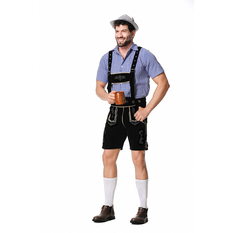Conjunto de traje bávaro para hombre – conjunto tradicional con pantalón de aspecto de cuero, camisa de cuadros y sombre