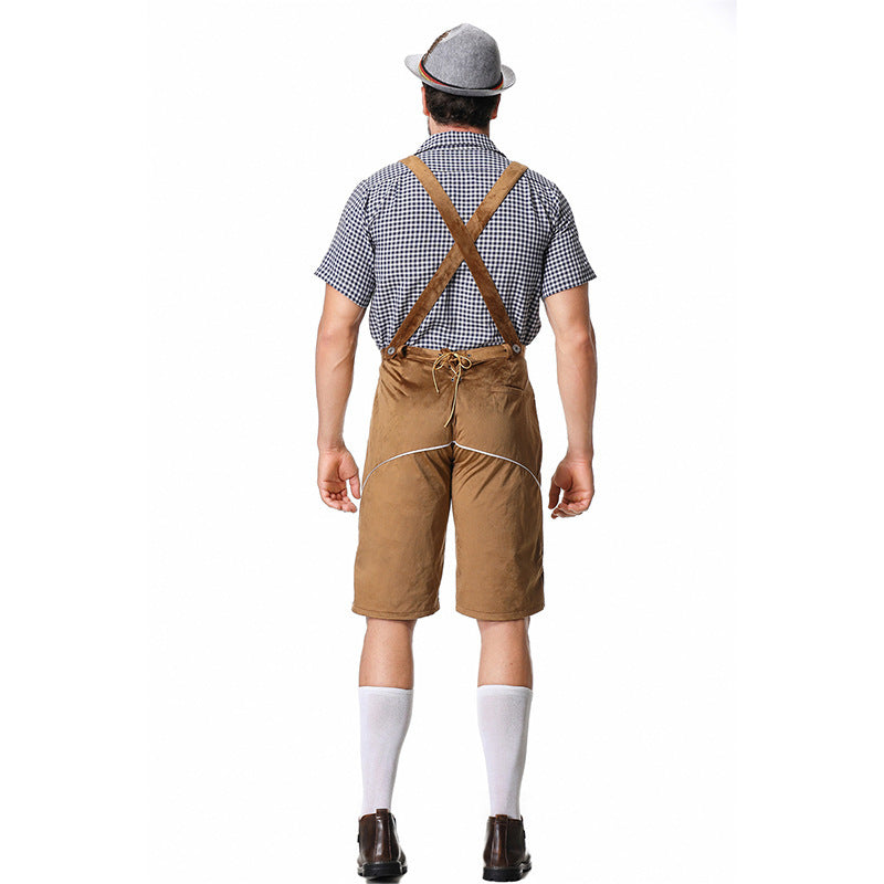 Conjunto de traje bávaro para hombre – conjunto tradicional con pantalón de aspecto de cuero, camisa de cuadros y sombre