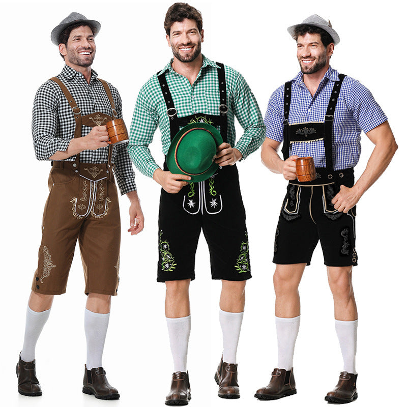 Conjunto de traje bávaro para hombre – conjunto tradicional con pantalón de aspecto de cuero, camisa de cuadros y sombre