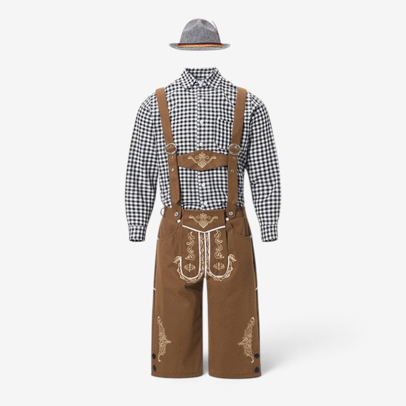 Conjunto de traje bávaro para hombre – conjunto tradicional con pantalón de aspecto de cuero, camisa de cuadros y sombre