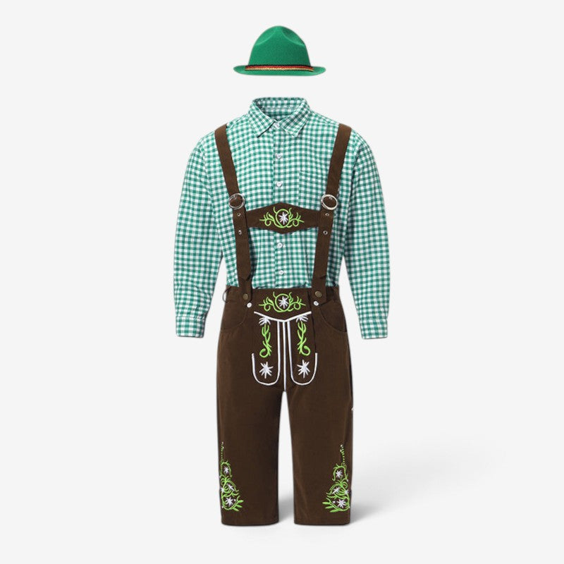 Conjunto de traje bávaro para hombre – conjunto tradicional con pantalón de aspecto de cuero, camisa de cuadros y sombre