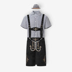 Conjunto de traje bávaro para hombre – conjunto tradicional con pantalón de aspecto de cuero, camisa de cuadros y sombre
