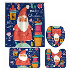 Conjunto navideño de baño con cortina de ducha, alfombrilla antideslizante, tapa de inodoro y alfombra – diseño invernal