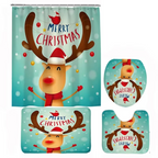 Conjunto navideño de baño con cortina de ducha, alfombrilla antideslizante, tapa de inodoro y alfombra – diseño invernal