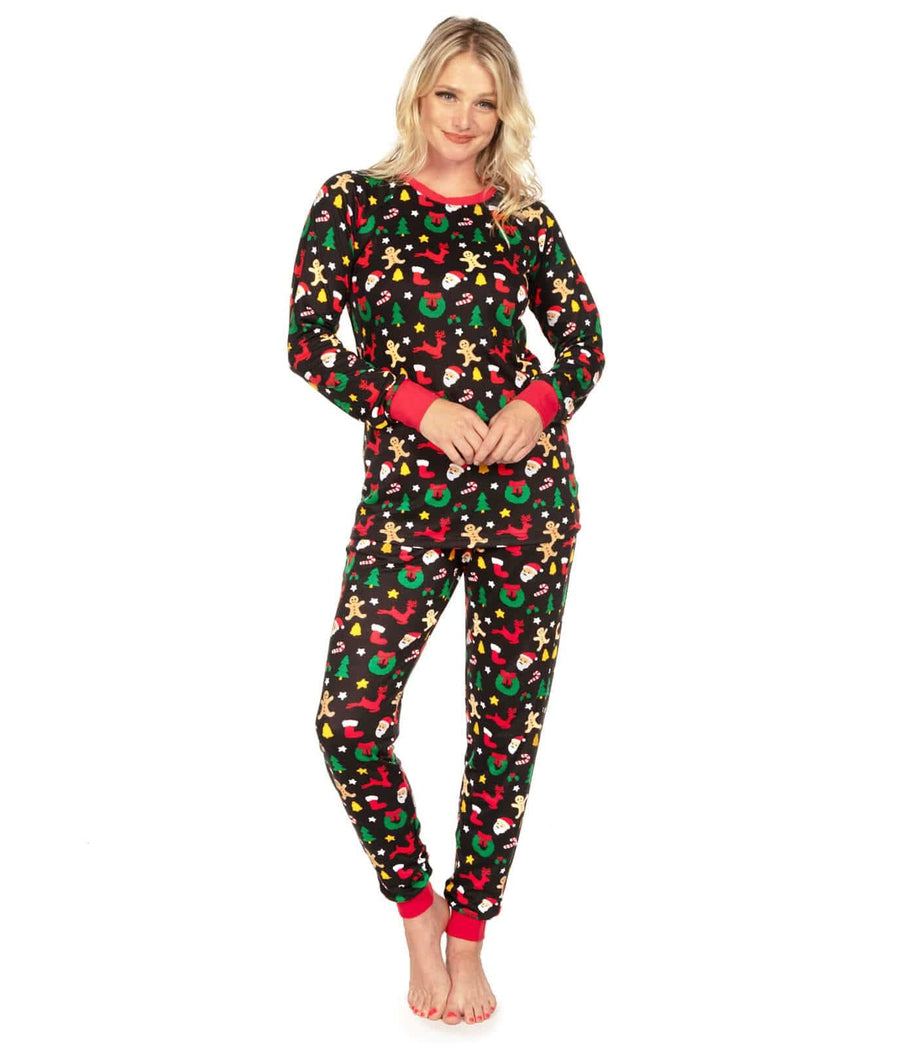 Conjunto de pijama de cortadores de galletas para mujer con bolsillos laterales y cintura con cordón