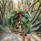 Corona de Navidad boho con cascabeles para puerta y pared