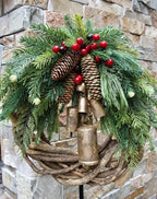 Corona de Navidad boho con cascabeles para puerta y pared
