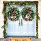Corona de Navidad boho con cascabeles para puerta y pared